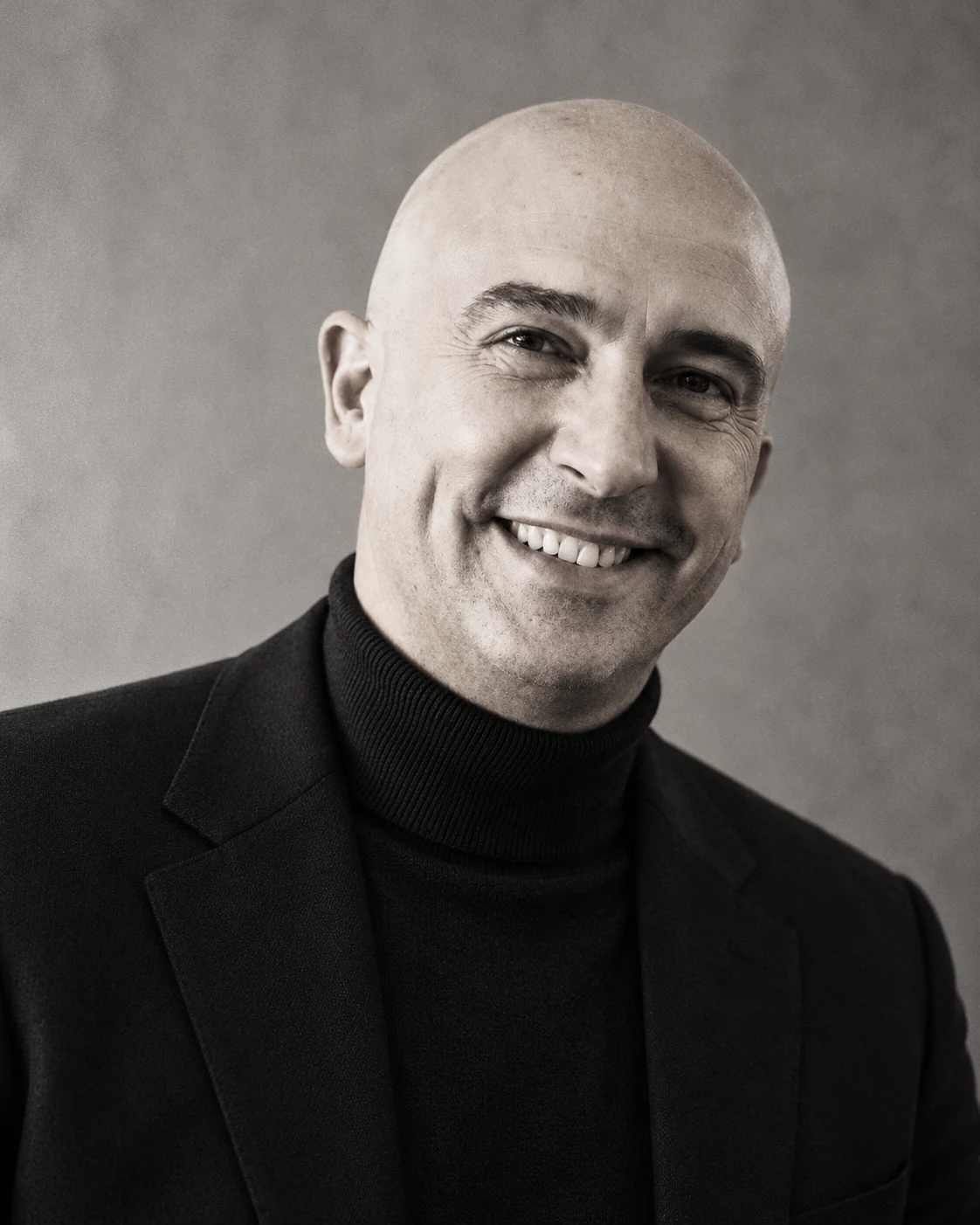 Black-and-white editorial portrait of Pasqualino Mazza, AI journal author